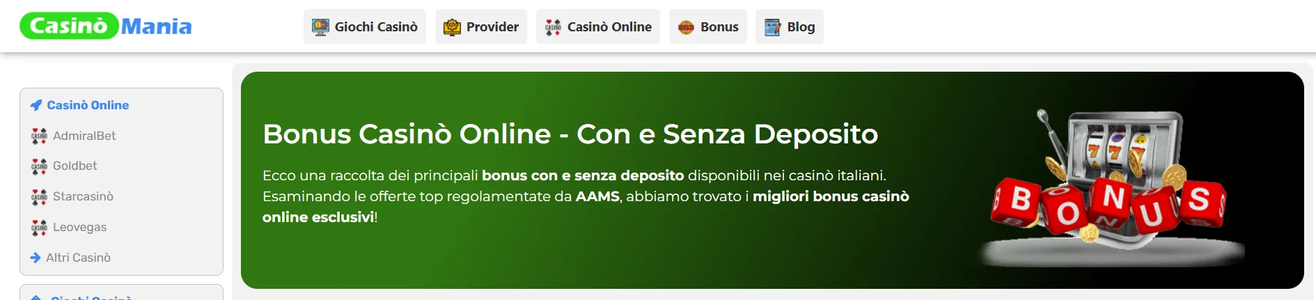 CasinoMania: bonus di benvenuto